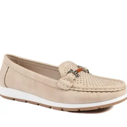 Breathable Buckle Detailed Moccasins - Beige