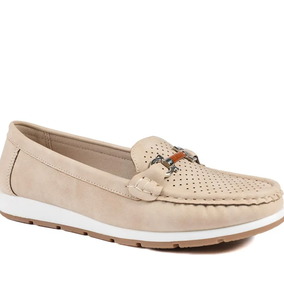 Breathable Buckle Detailed Moccasins - Beige