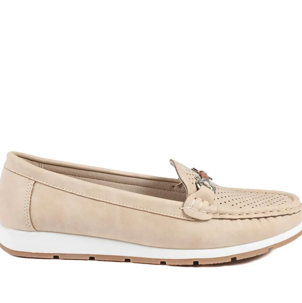 Breathable Buckle Detailed Moccasins - Beige