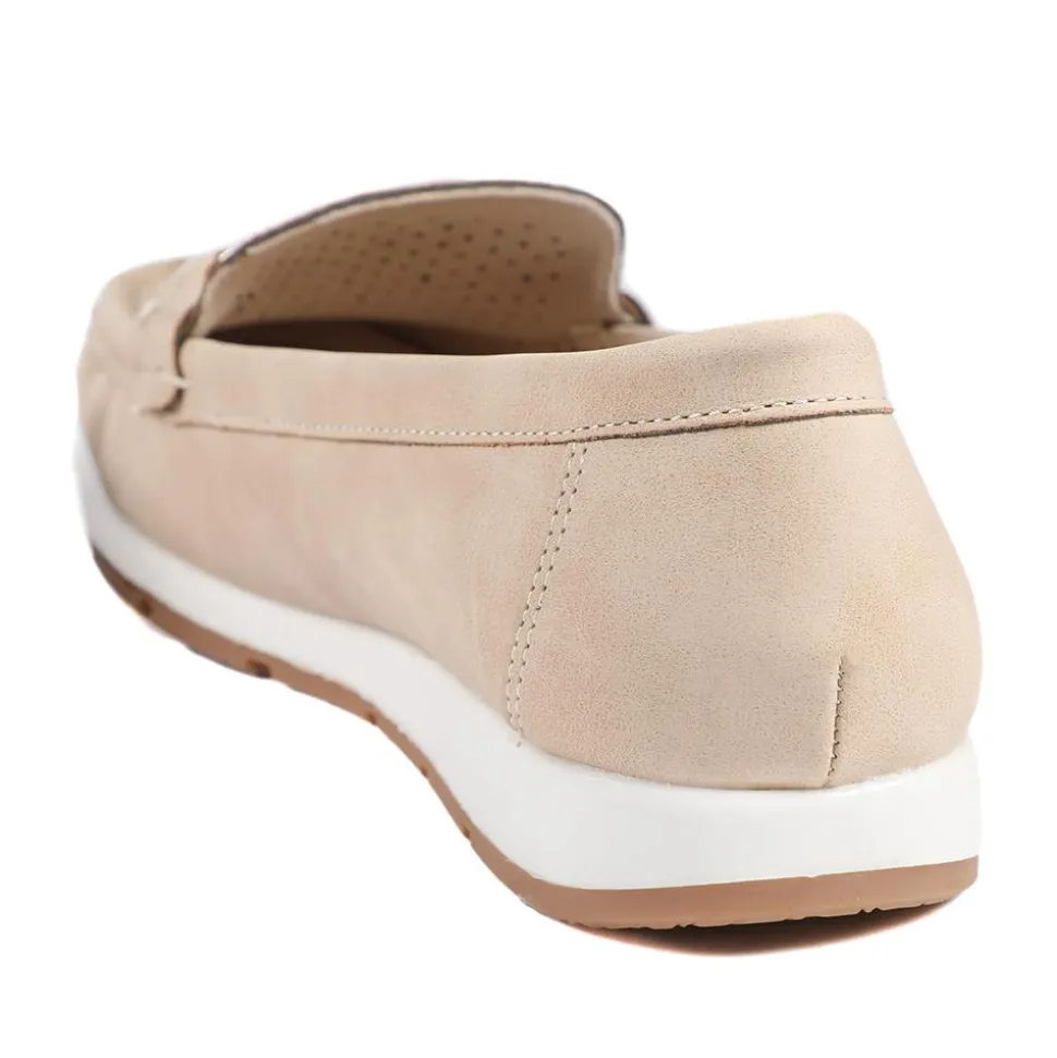 Breathable Buckle Detailed Moccasins - Beige