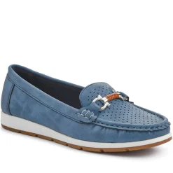 Breathable Buckle Detailed Moccasins - Navy