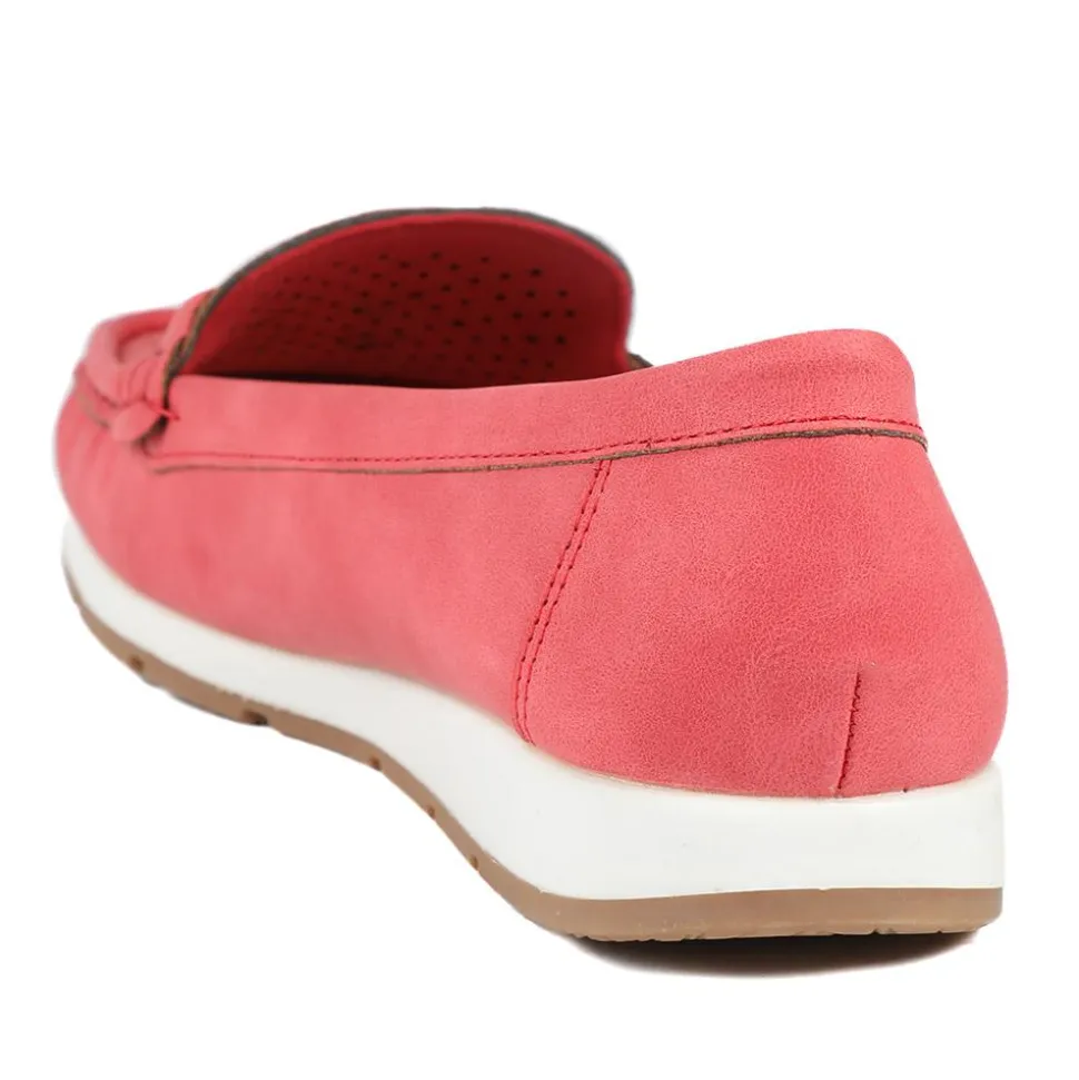 Breathable Buckle Detailed Moccasins - Red