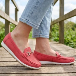Breathable Buckle Detailed Moccasins - Red
