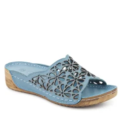 Breathable Cushioned Leather Mules - Denim