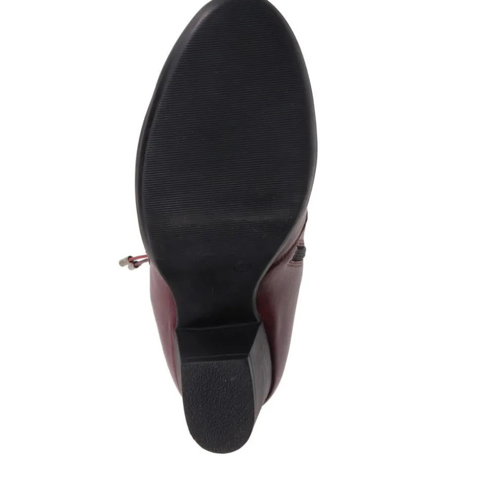Breathable Leather Ankle Boots - Burgundy