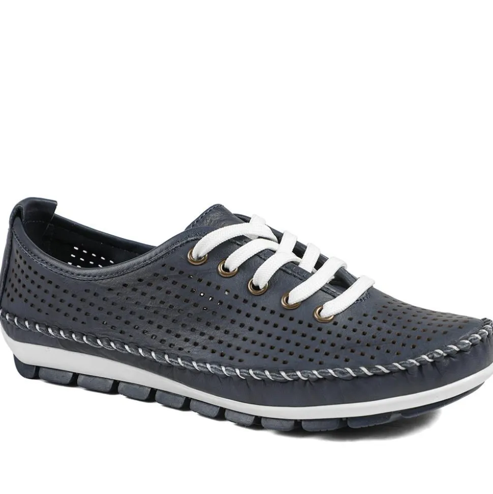 Breathable Leather Lace Up Shoes - Navy