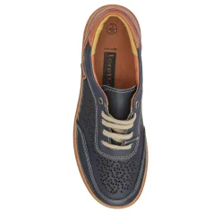 Breathable Leather Lace-Up Trainers - Navy Multi