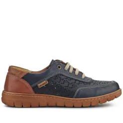Breathable Leather Lace-Up Trainers - Navy Multi