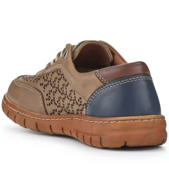 Breathable Leather Lace-Up Trainers - Taupe Multi