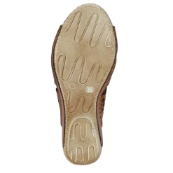 Breathable Leather Wedged Mules - Tan