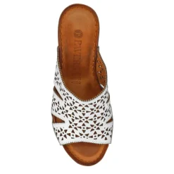 Breathable Leather Wedged Mules - White