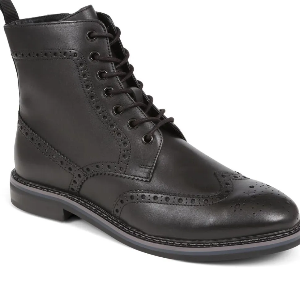 Brogue Detail Lace Up Boots - Black