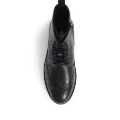 Brogue Detail Lace Up Boots - Black