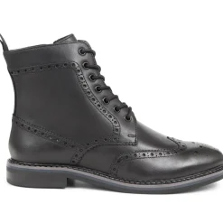 Brogue Detail Lace Up Boots - Black