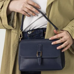 Buckle-Closure Handbag - Navy