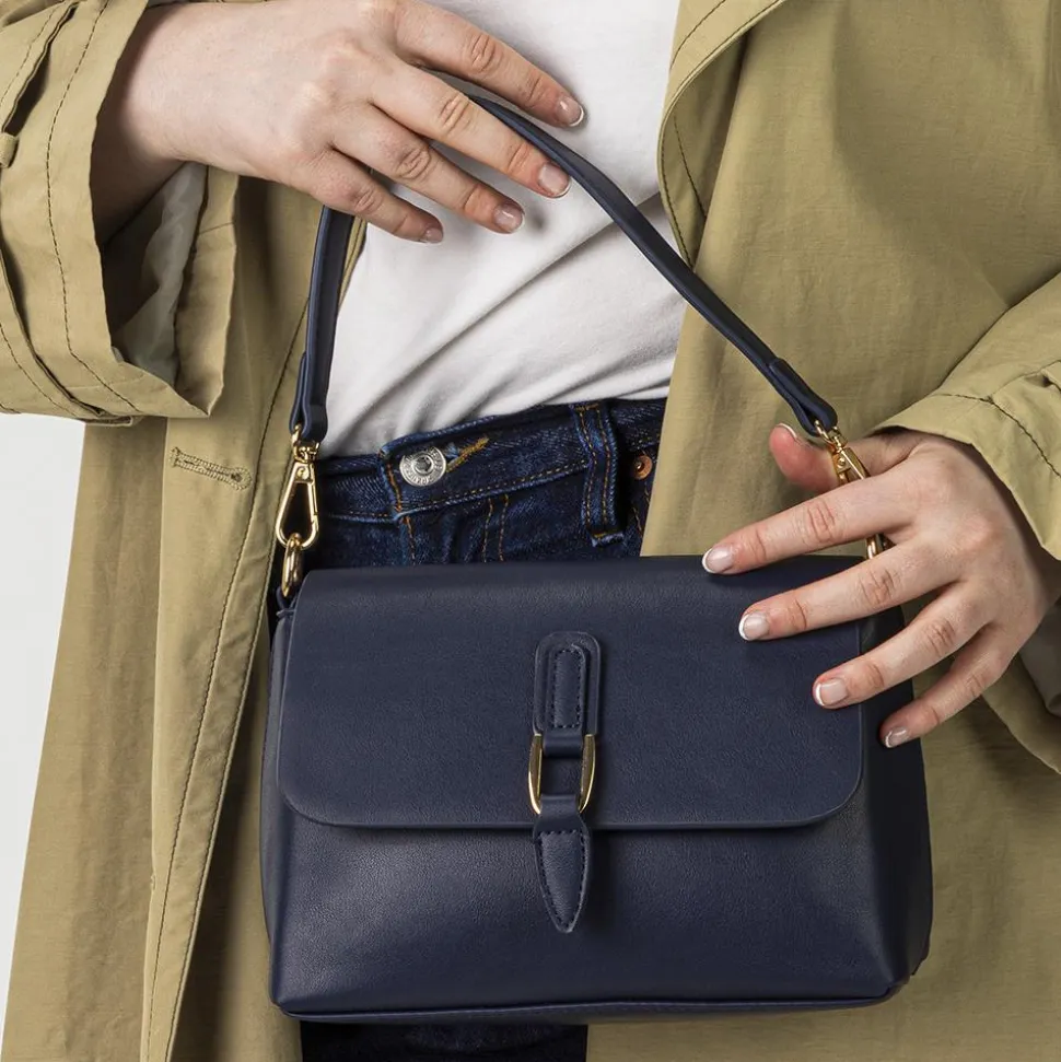 Buckle-Closure Handbag - Navy