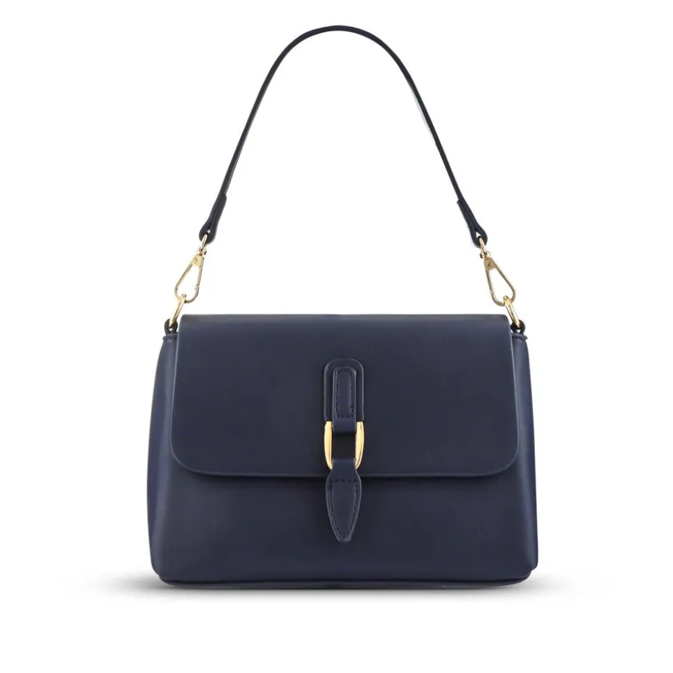 Buckle-Closure Handbag - Navy