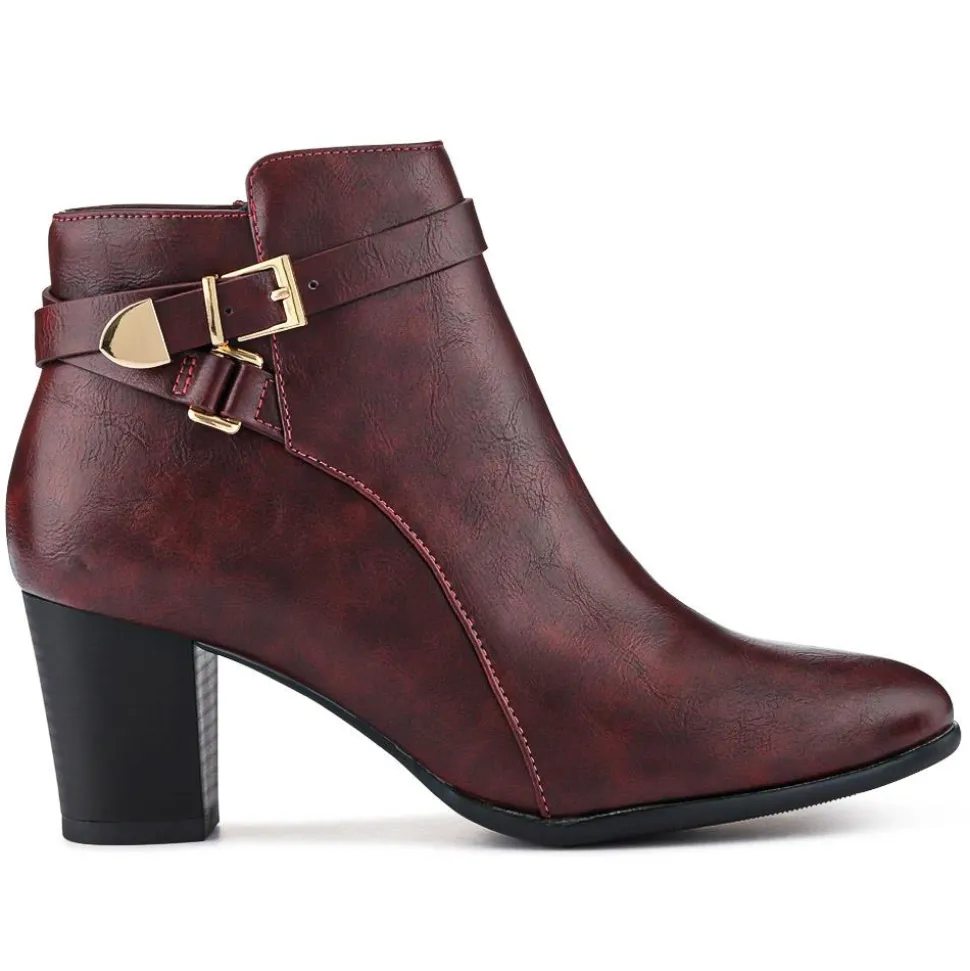 Buckled Ankle Boots - Burgundy