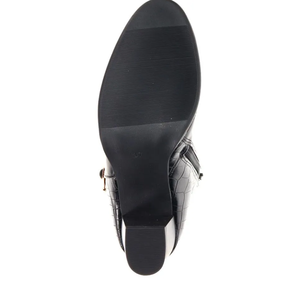 Buckled Block-Heeled Ankle Boots - Black
