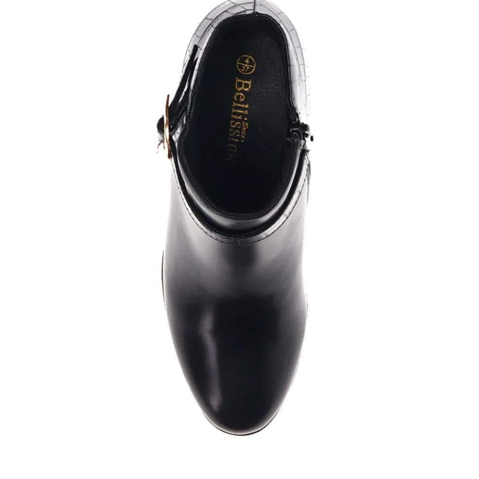Buckled Block-Heeled Ankle Boots - Black