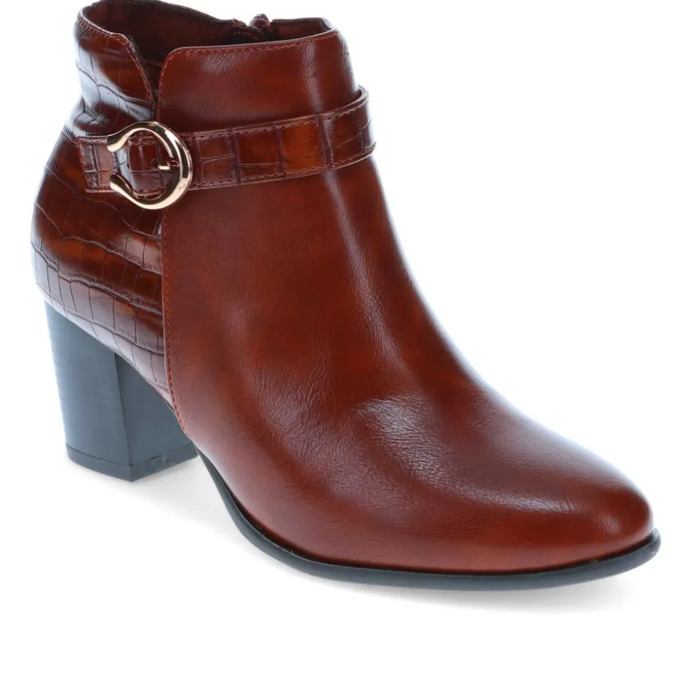 Buckled Block-Heeled Ankle Boots - Tan