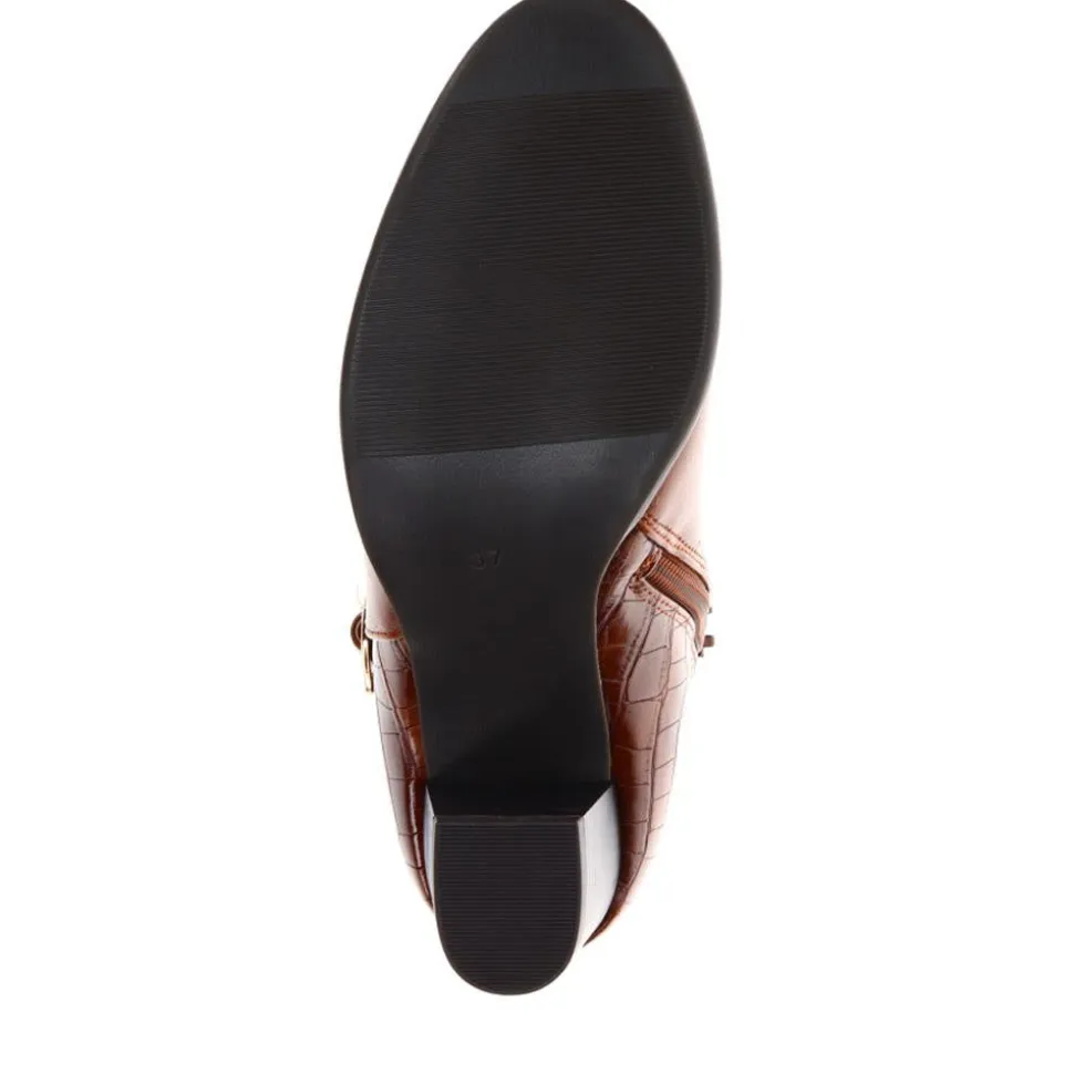 Buckled Block-Heeled Ankle Boots - Tan