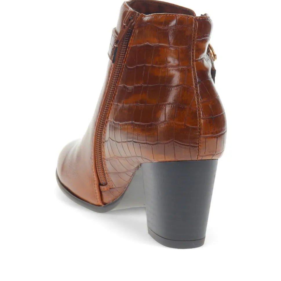 Buckled Block-Heeled Ankle Boots - Tan