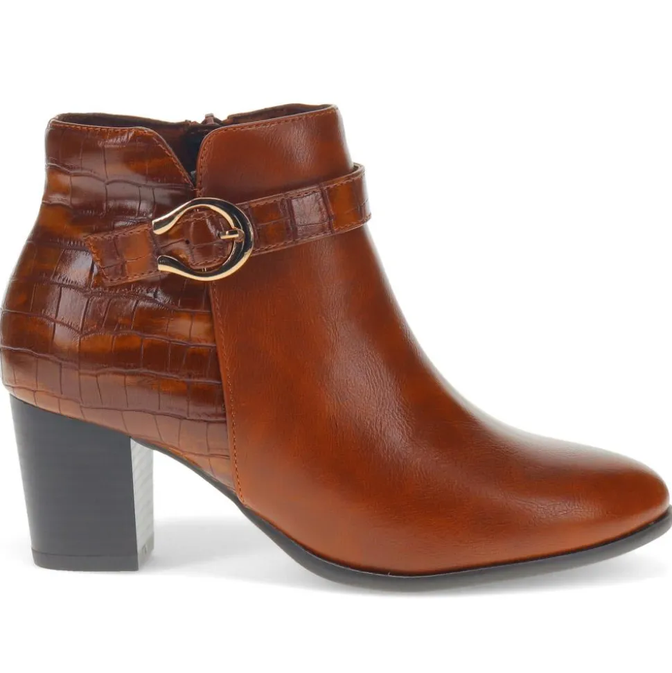 Buckled Block-Heeled Ankle Boots - Tan