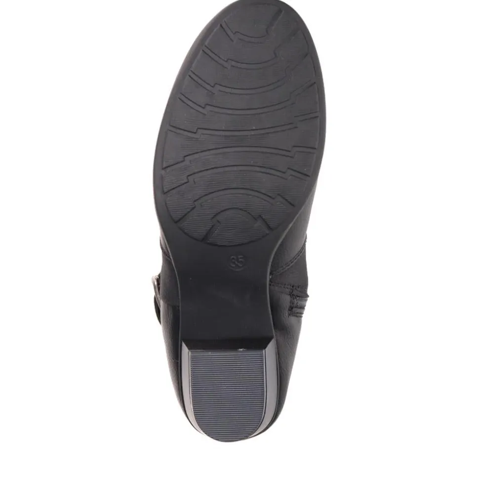 Buckled Calf-Length Boots - Black