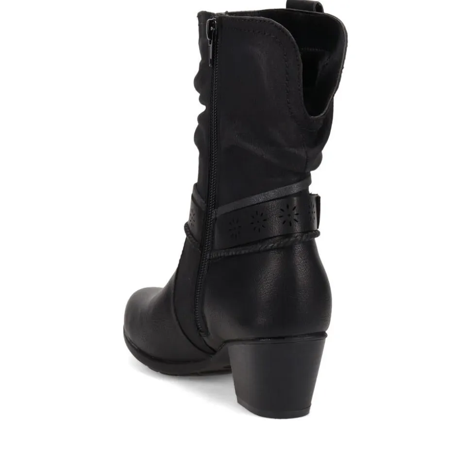 Buckled Calf-Length Boots - Black