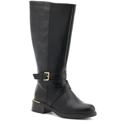 Buckled Calf-Length Boots - Black