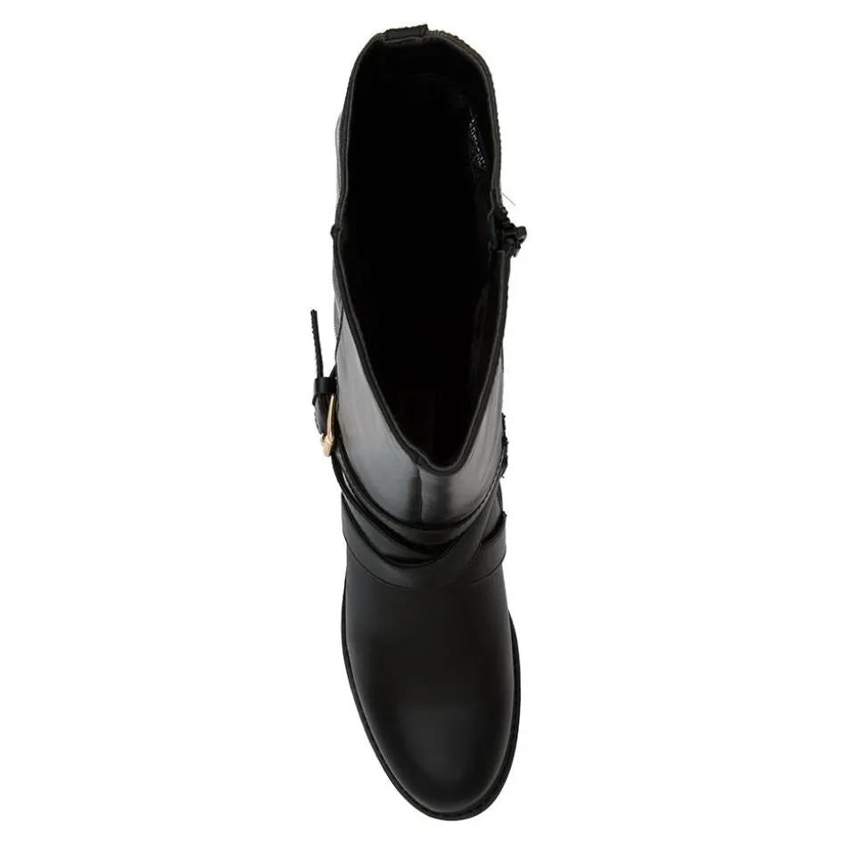 Buckled Calf-Length Boots - Black