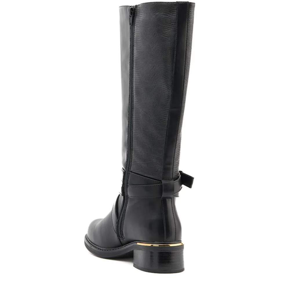 Buckled Calf-Length Boots - Black