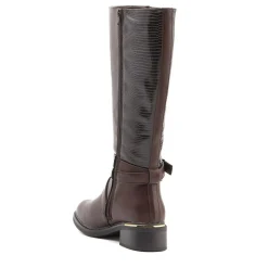 Buckled Calf-Length Boots - Brown