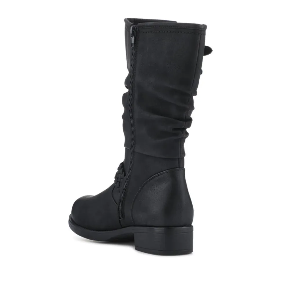 Buckle-Detailed Calf Length Boots - Black