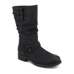 Buckle-Detailed Calf Length Boots - Black