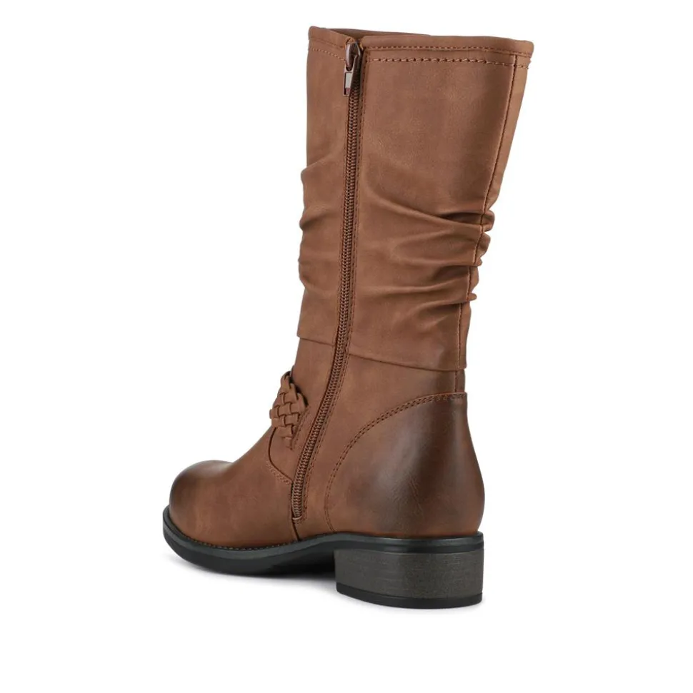 Buckle-Detailed Calf Length Boots - Tan