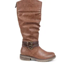 Buckle-Detailed Knee-High Boots - Brown