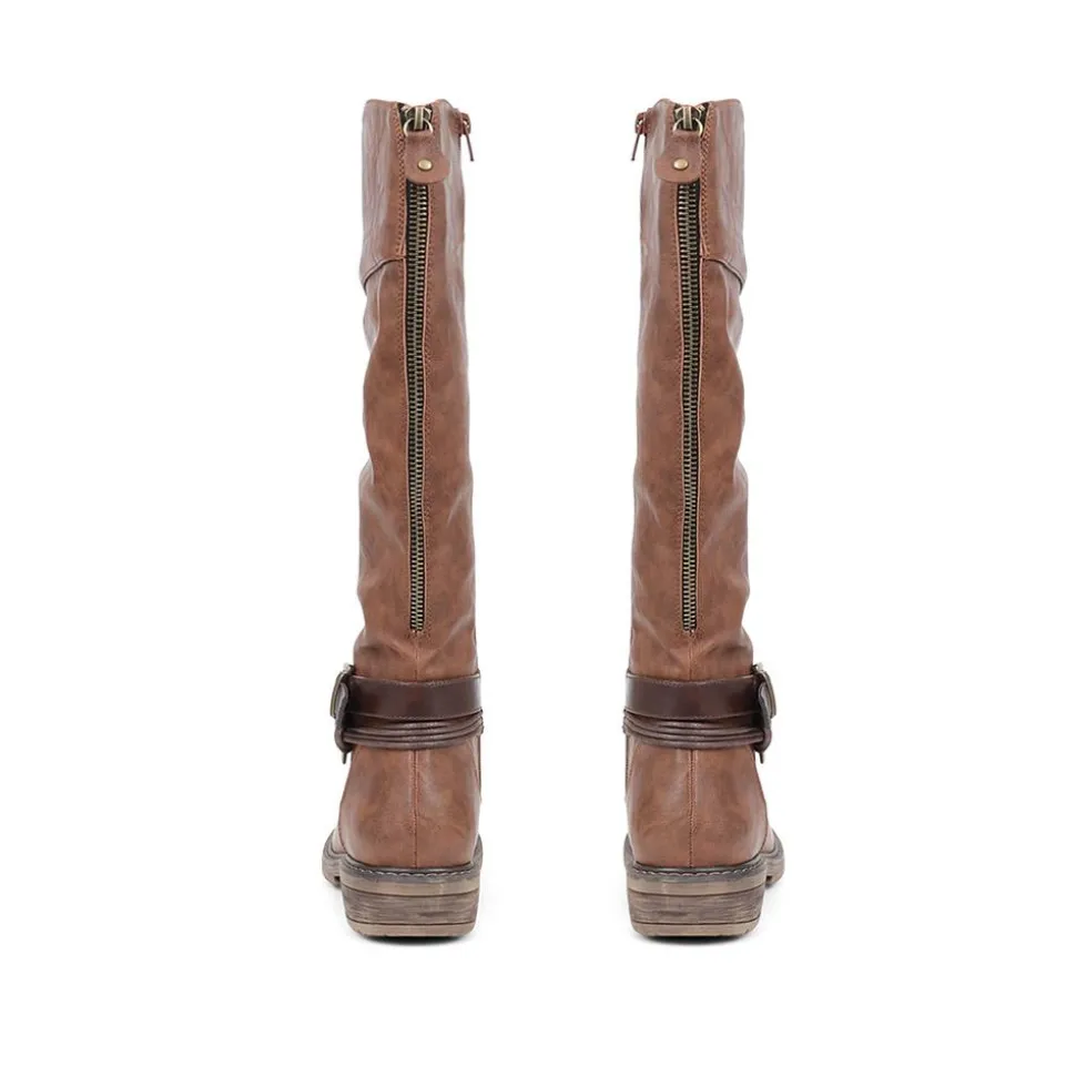 Buckle-Detailed Knee-High Boots - Brown
