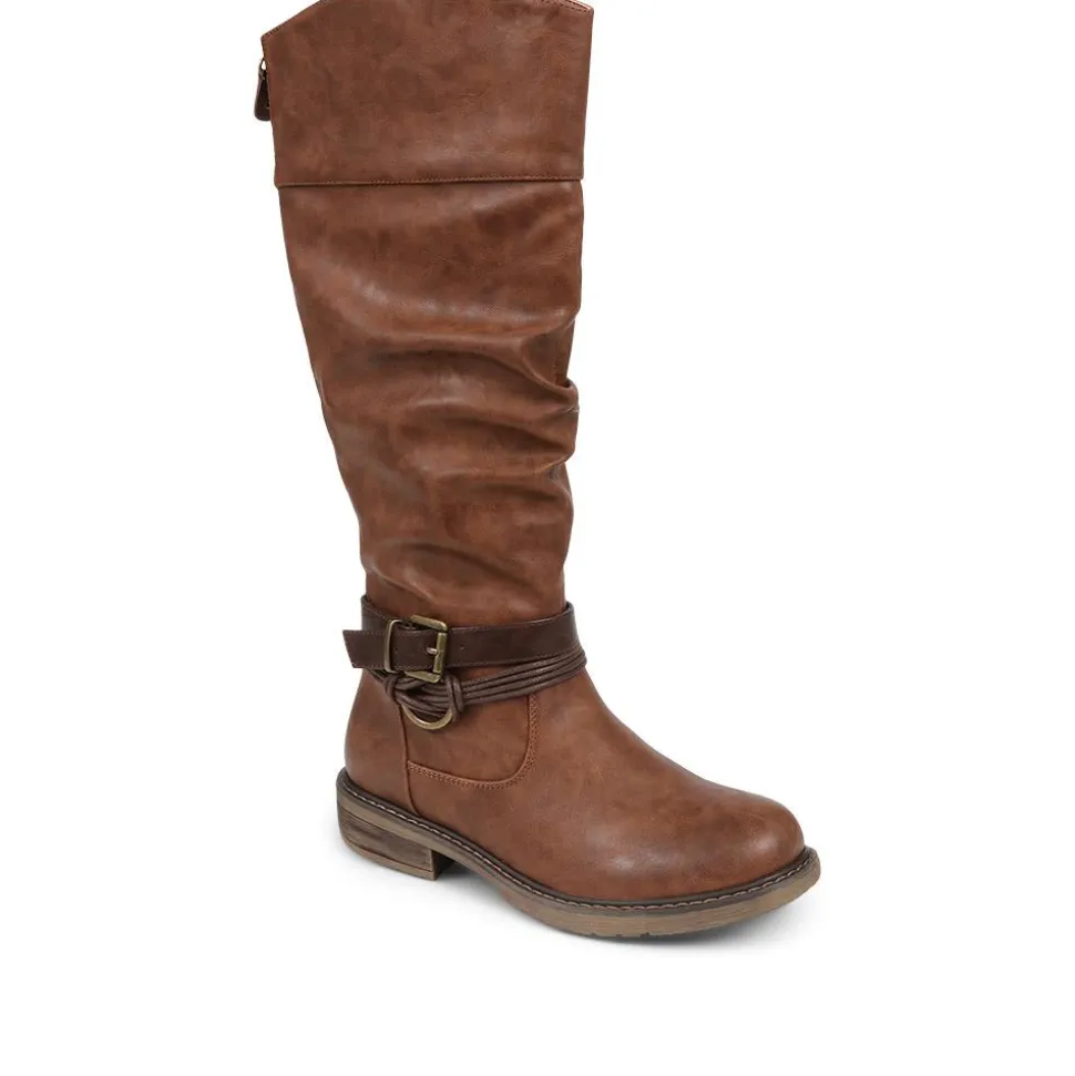 Buckle-Detailed Knee-High Boots - Brown