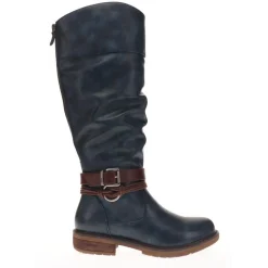 Buckle-Detailed Knee-High Boots - Navy