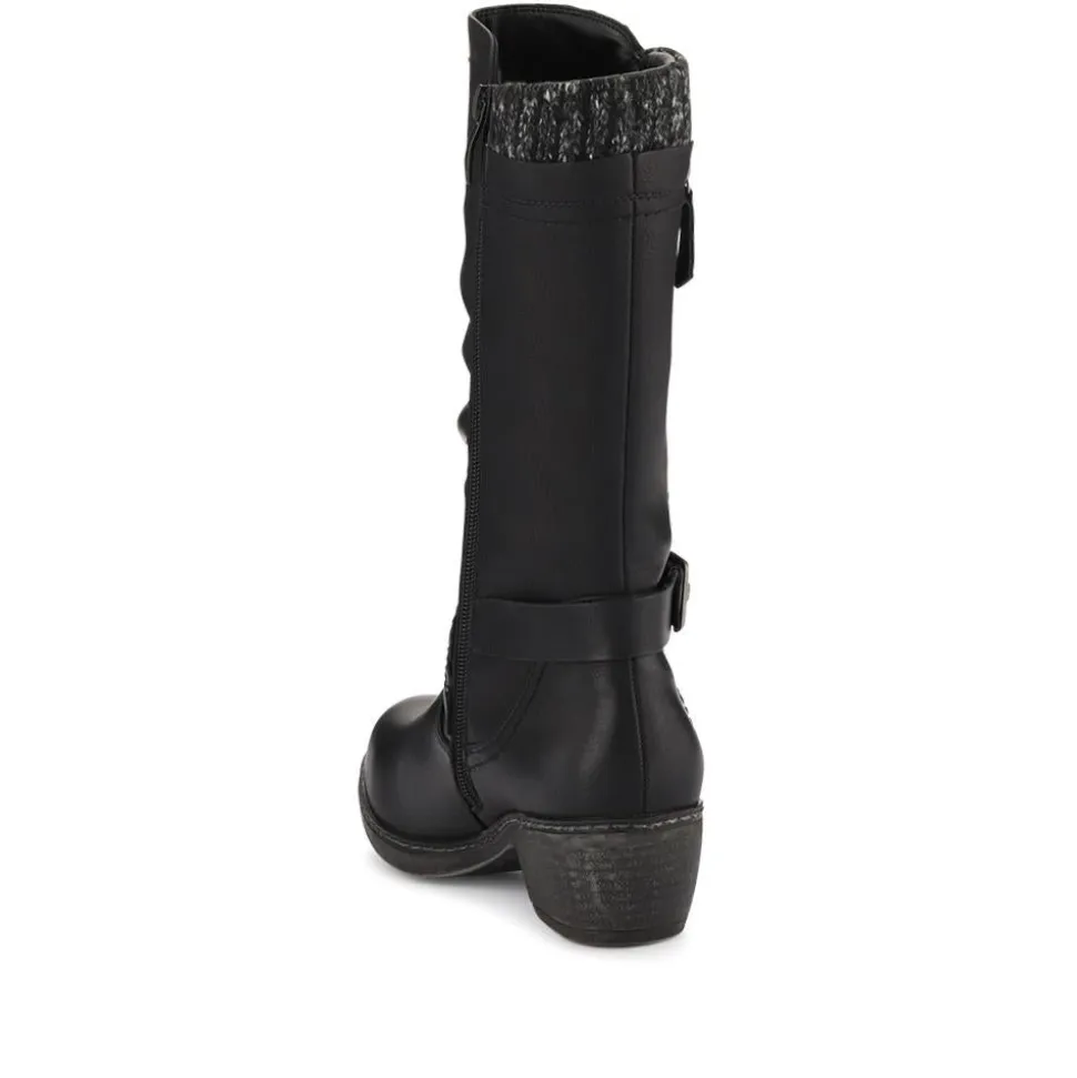 Buckle-Detailed Slouch Long Boots - Black