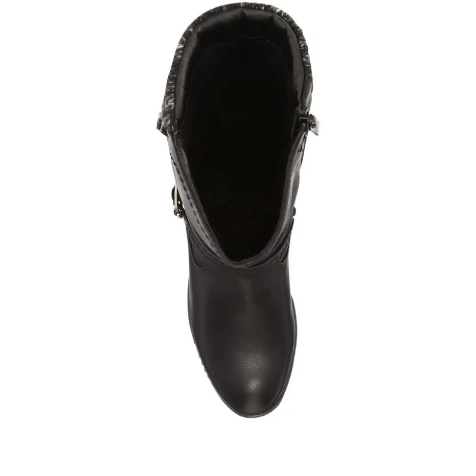 Buckle-Detailed Slouch Long Boots - Black
