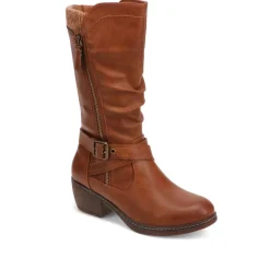 Buckle-Detailed Slouch Long Boots - Light Brown