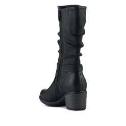 Buckle Detailed Stacked Heel Biker Boots - Black