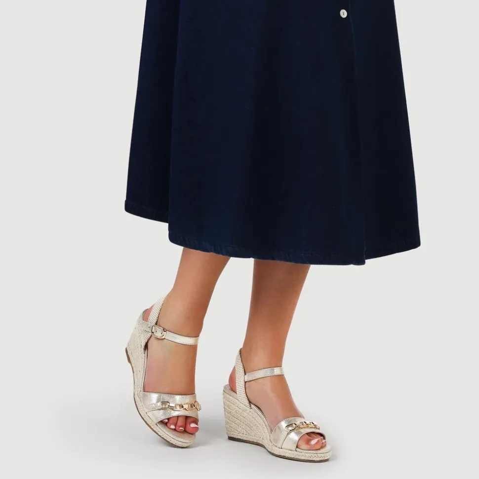 Buckled Wedge-Heel Espadrilles - Gold