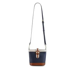 Buckle-Fasten Cross-Body Bag - Navy Tan