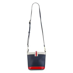 Buckle-Fasten Cross-Body Bag - White-Navy-Red