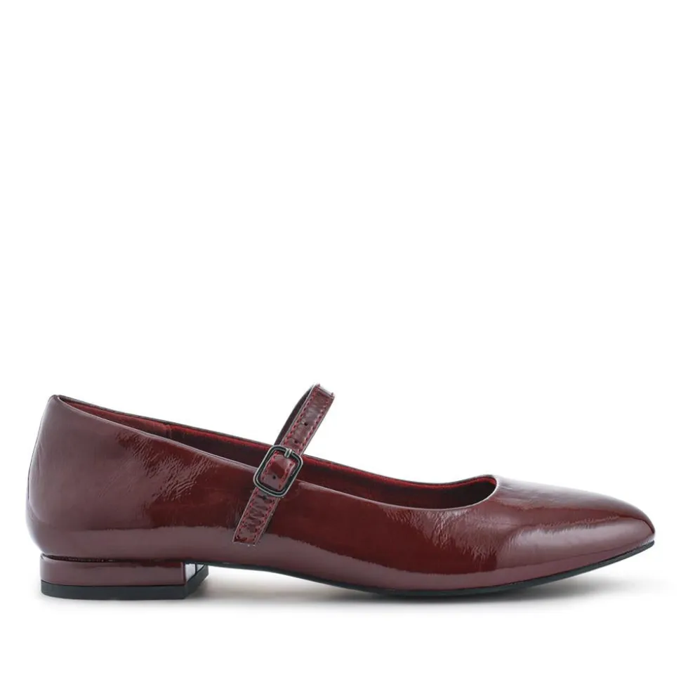 Buckle Fastening Mary Jane Ballet Pumps - Burgundy Patent