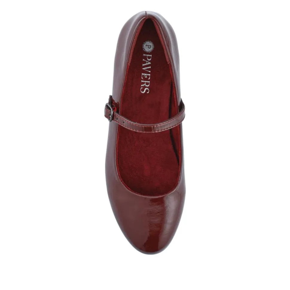 Buckle Fastening Mary Jane Ballet Pumps - Burgundy Patent